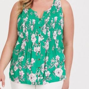 Torrid green tank with pink white flowers
